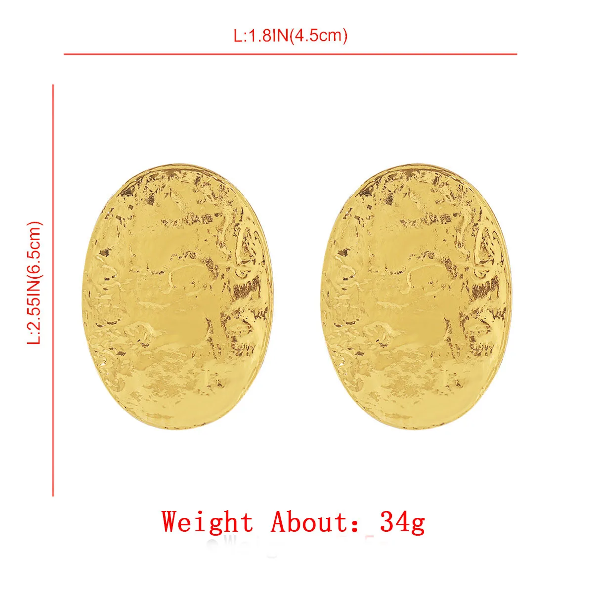 Exquisite Exaggerated Gold Color Oval Earrings for Women 2023 Classic Textured Bumpy Geometric Metal Stud Earrings Jewelry