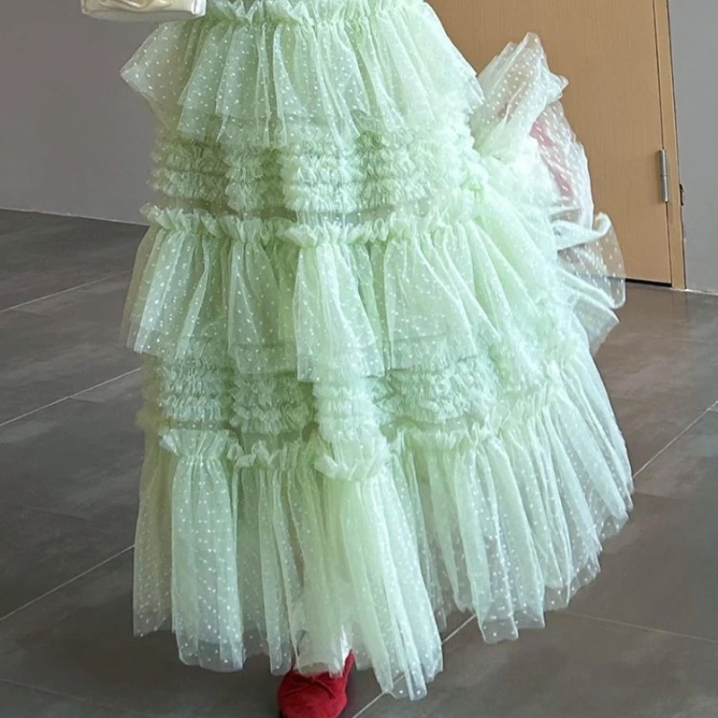 Sweet Lotus Leaf Edge Mesh Cake Skirt for Women's Autumn and Winter New Embroidered Polka Dot Skirt