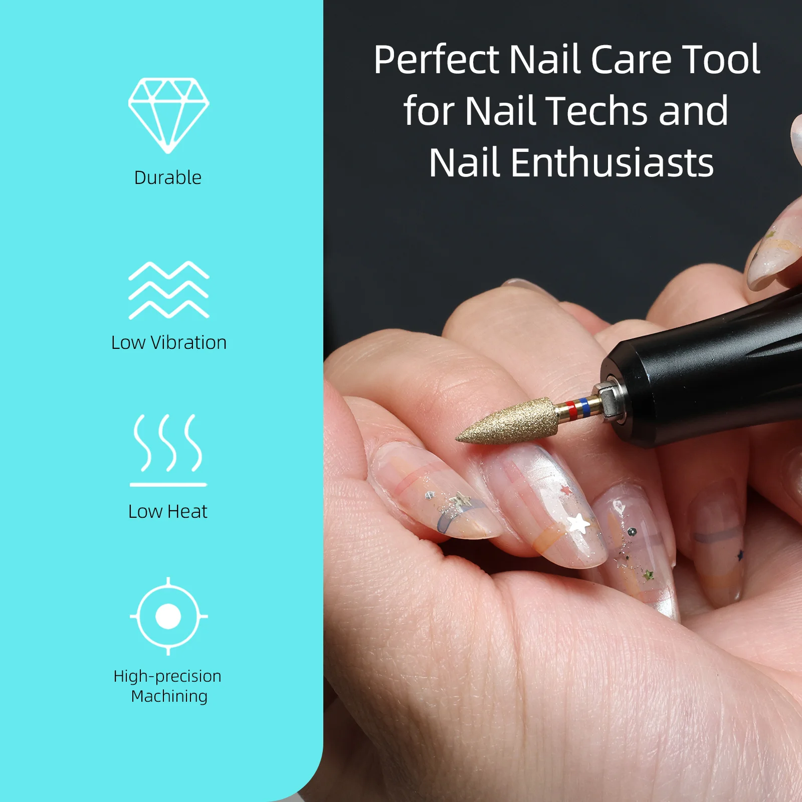 HYTOOS Pro Goldfarbene Diamant-Nagelbohrer, großer Kegel, russischer Nagelhautentferner, Hornhautentferner, Maniküre-Vorbereitungswerkzeug – Detail 1