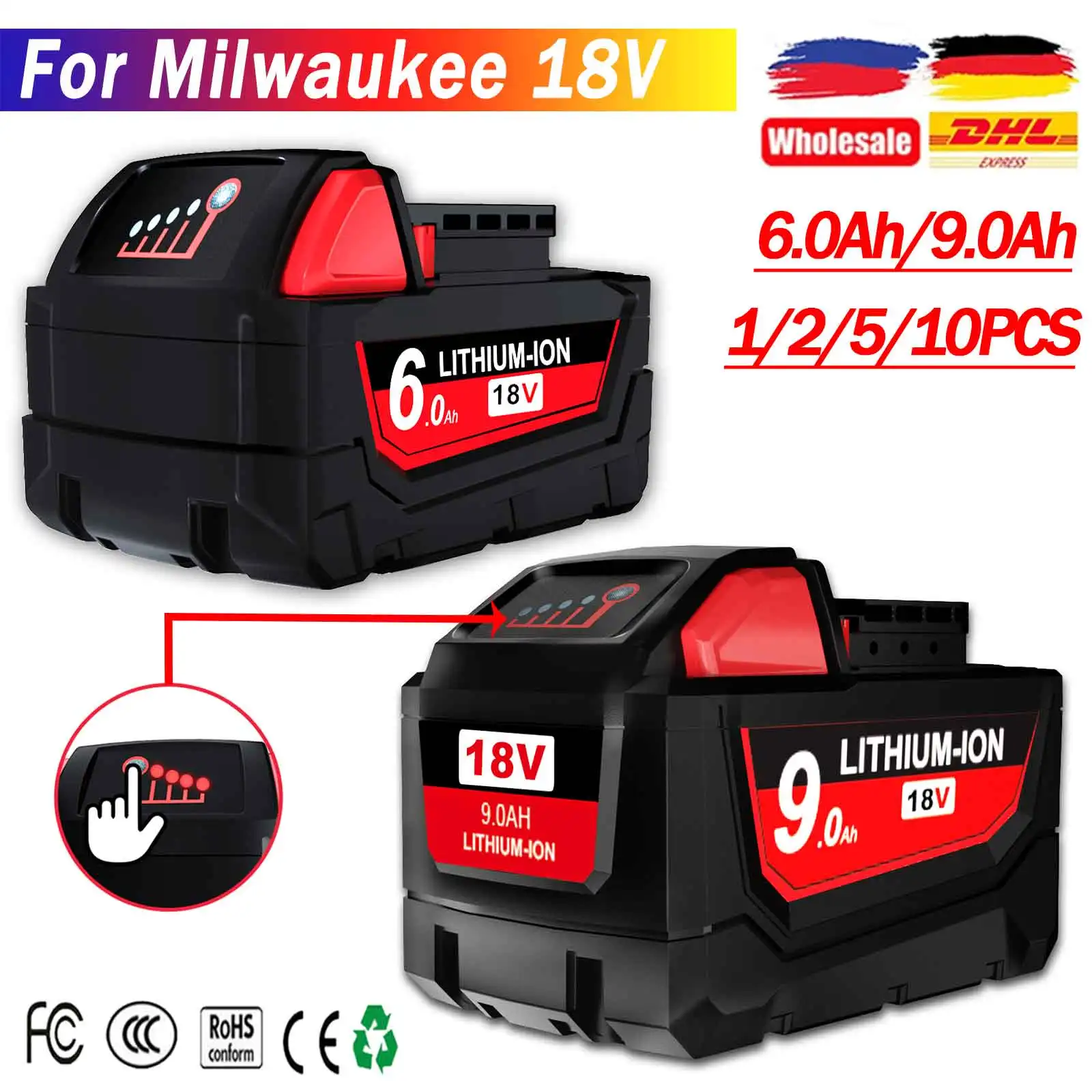 

Bonadget 6.0Ah/9.0Ah For Milwaukee M18 battery 48-11-1815 48-11-1850 2604-22 2604-20 2708-22 2607-22 power Tools Battery