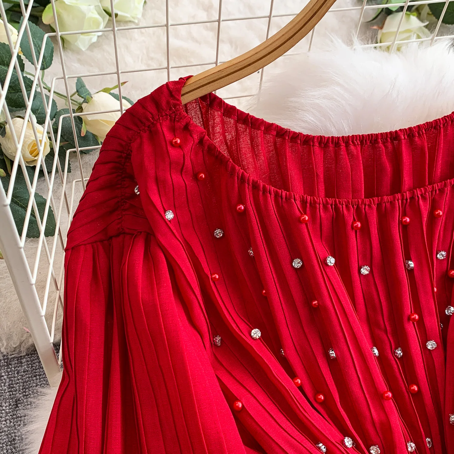 ชุดเดรสวินเทจประดับลูกปัด จับจีบ ดีไซน์หรูหรา สไตล์แฟรี่ แฟชั่นเกาหลี ชุดเดรสลำลองสำหรับฤดูใบไม้ร่วง เสื้อผ้าผู้หญิง