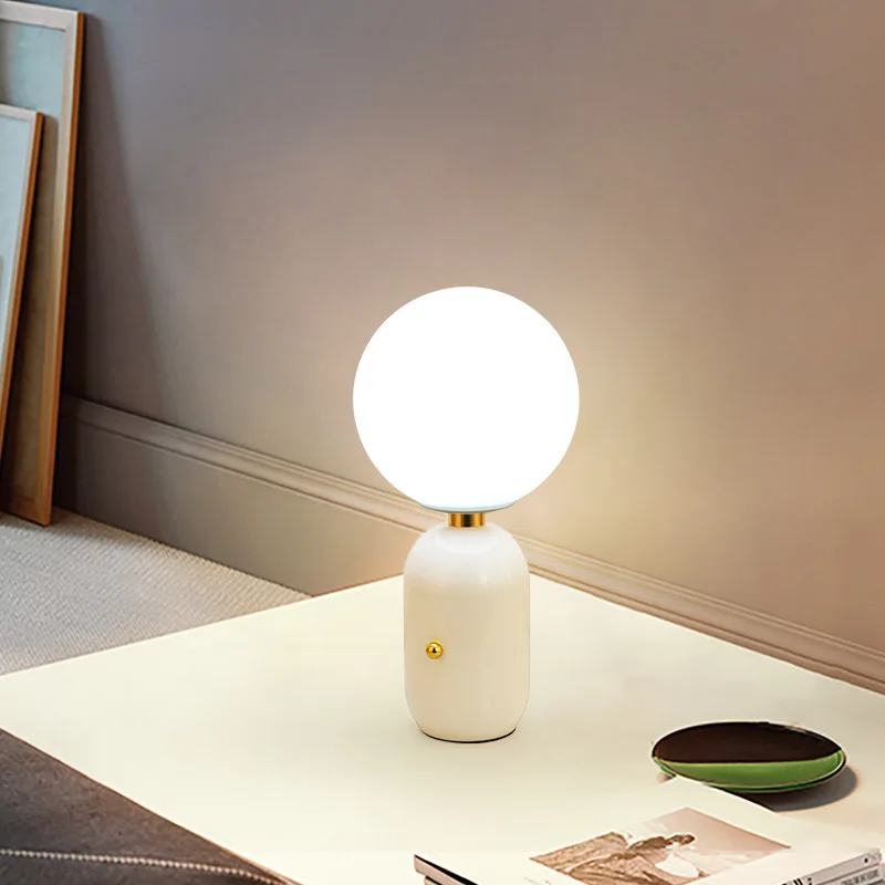 Nordic Led Table Lamp modern living room bedroom Desk Lamp Metal Milky Frosted Glass Shades Bedroom Reading Lamp decor Fixtures