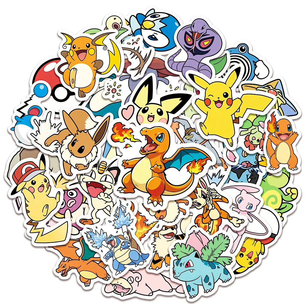 50PCS New Pokémon Anime Sticker Aesthetics Scrapbooking Cup Laptop Suitcase Girls Decals Notebook Graffiti Toy