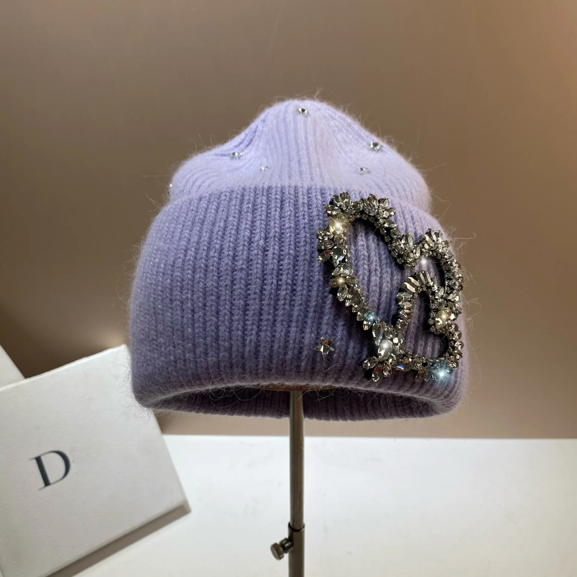 Schwere Industrie Wasser Diamant Liebe Kaninchen Haar Gestrickte Hut Winter Outdoor Warme Gehörschutz Kalten Hut Mode Süße Gestrickte Hut – Detail 15