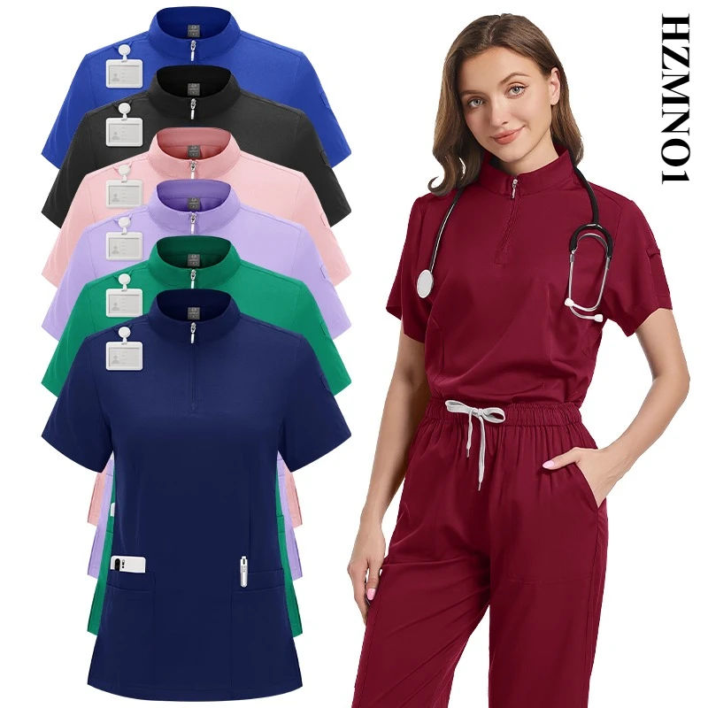 

Hot Sale Tops Straight Pants Pet Clinic Nursing Scrubs Uniforms Sets Women'S 7 Color Stretch Medical Uniform Summer Scrubs Set