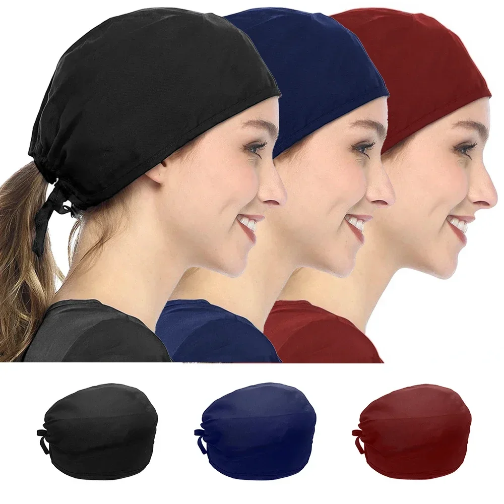 Unisex Nursing Scrub Caps 100% Cotton Soft Navy Surgical Hats for Women and Men Chef Sanitary Dental Surgeons Black Working Cap