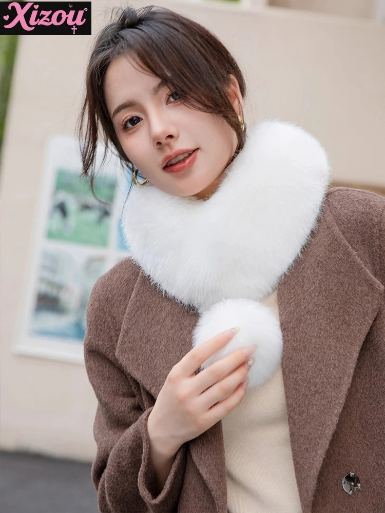 

Японский темпераментный магнит с пряжкой на присоске, имитация меха лисьего меха, шарф с воротником, осенне-зимний универсальный теплый шарф с комором волос