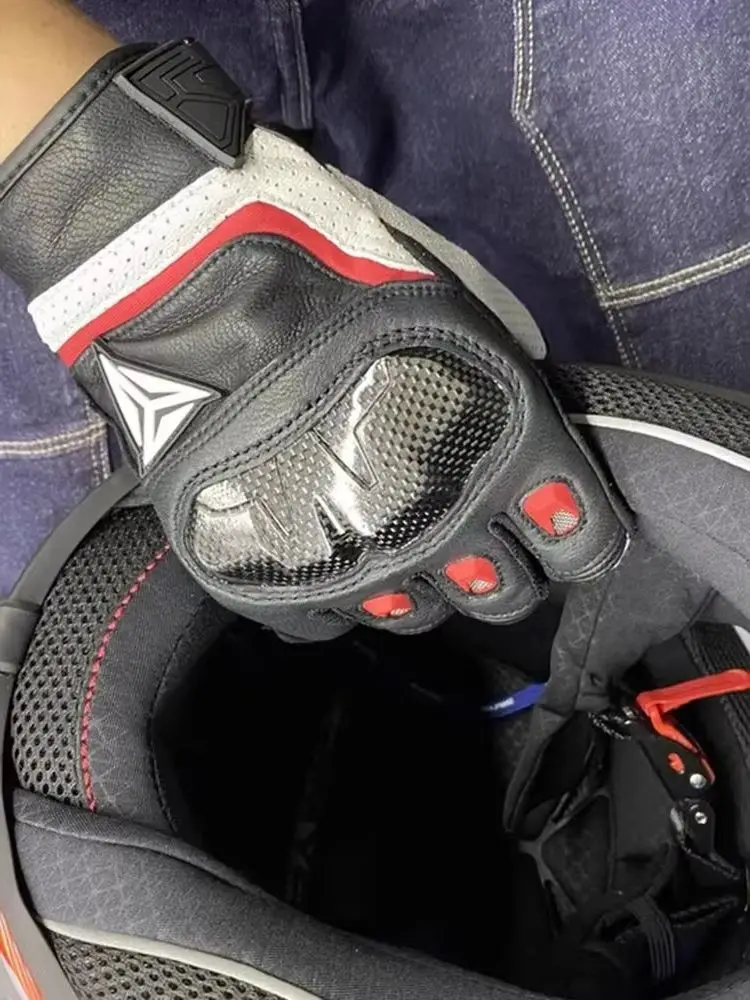 

Goatskin Leather Motorbike Leather Carbon Gloves Full Finger Touch Screen Anti-Slip Protective Gear for Racing Off-Road Luvas