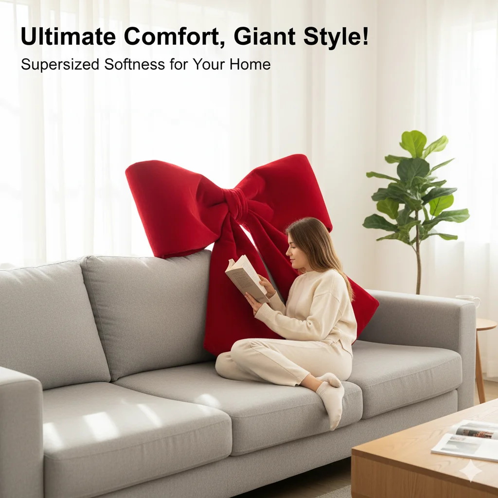 

Festive Red Velvet Christmas Bow Decoration, Large Hanging Bow For Tree, Oversized Holiday Ornament For Party And Home 60cm 85cm