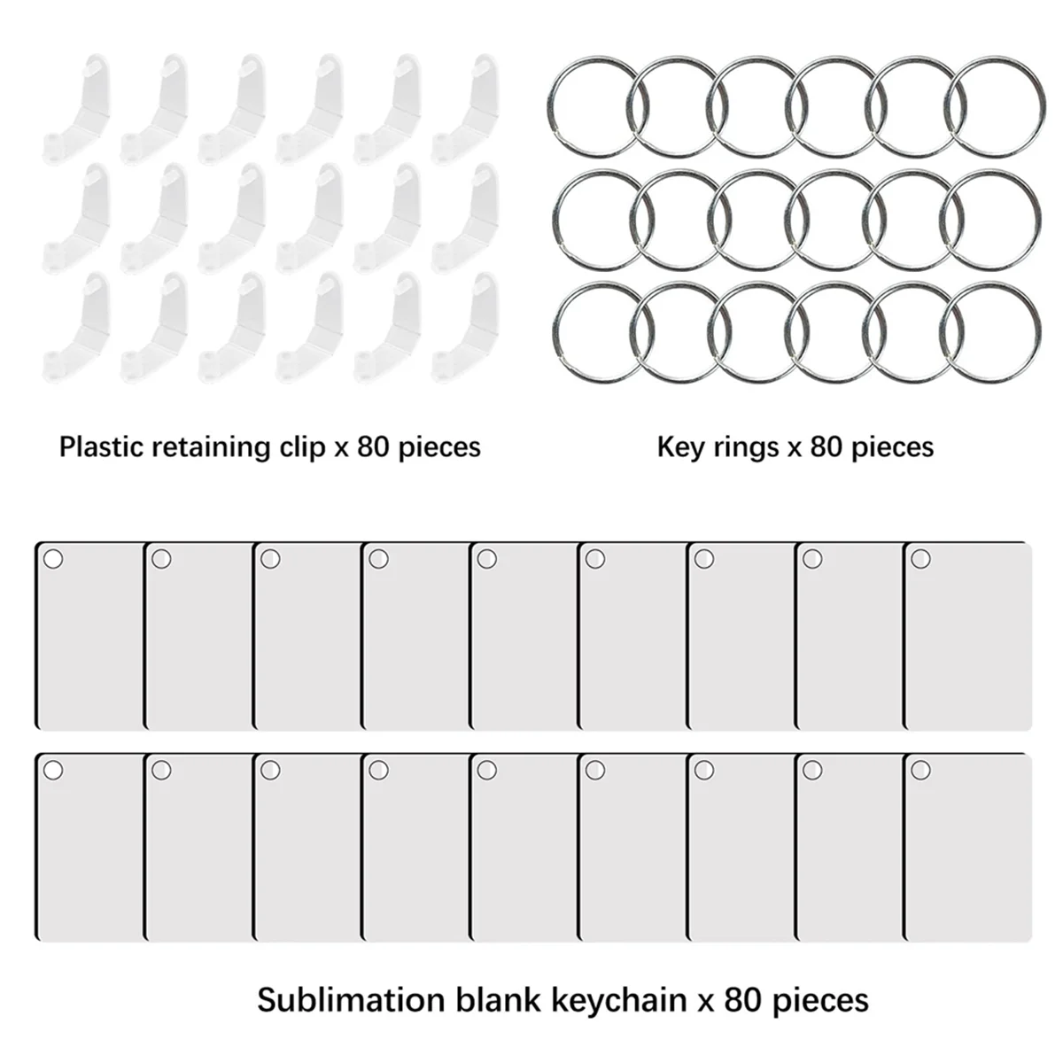 240Pcs Sublimation Keychain Blanks Double Sides Include 80 MDF Sublimation Keychains Blank with 160 Rings and Clips