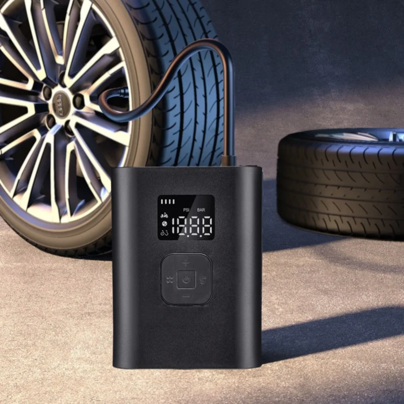 Portable Tire Inflator Q7 - Automatic Air Compressor with USB Type-C Charging, 4000mAh Battery, Wireless Operation, 150PSI