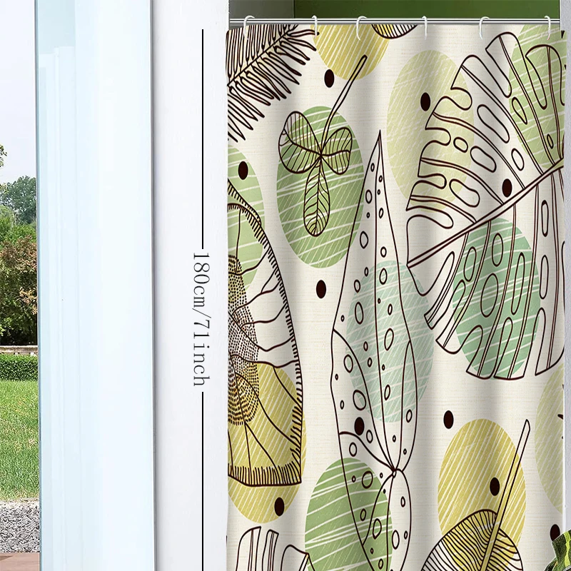 1pc Sketching leaves Flower Shower Curtain with Metal Grommets, Polyester Bath Curtain Widow Curtain Bathroom Decor & Accessorie