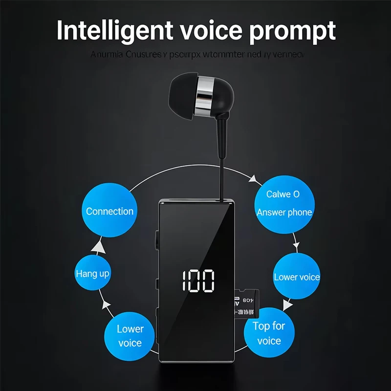 Auriculares Bluetooth Inalámbricos K-100, Extensibles, Portátiles, Mini, con Pantalla LED, Auriculares Deportivos Intrauditivos con Clip para Correr