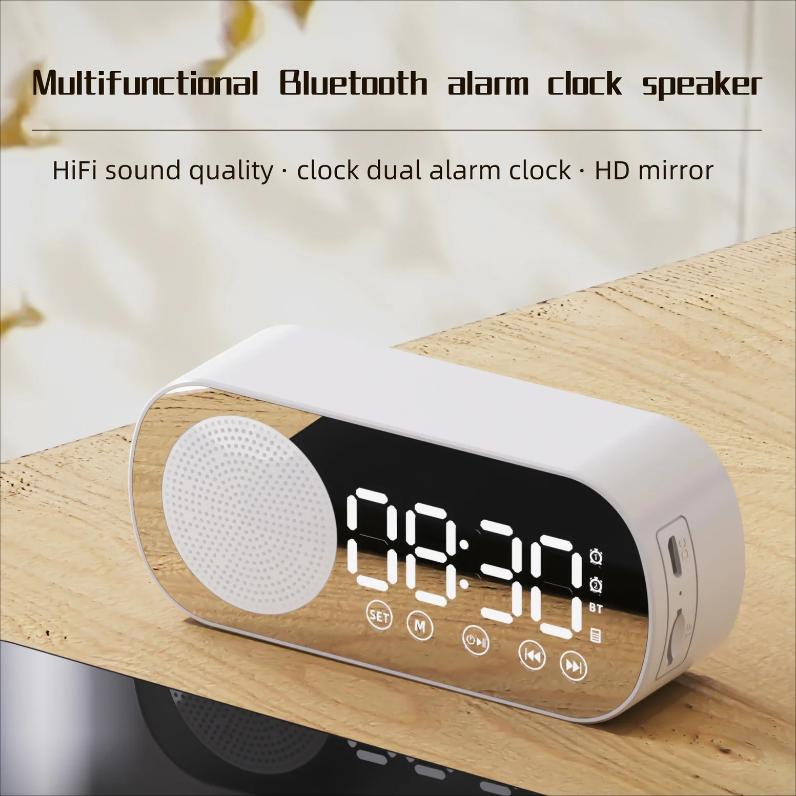 

Clock Display Subwoofer Wireless Bluetooth TF Card Speaker Home Alarm Clock Outdoor Boombox Portable Mini HD Mirror Audio Radio