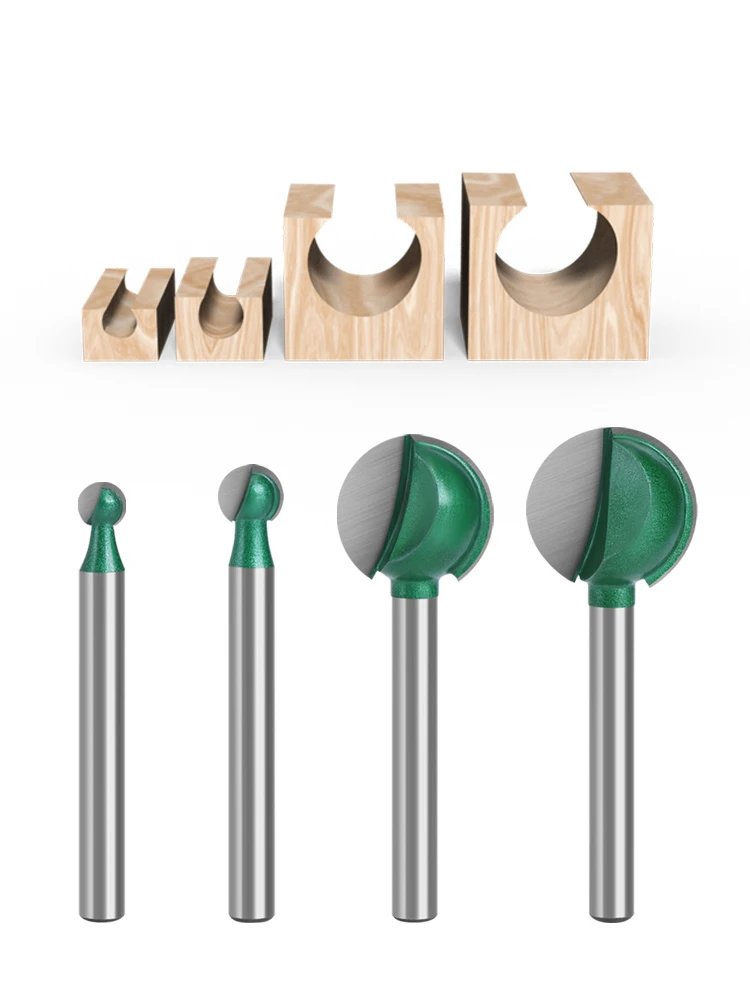 XHYKern 4pcs 6mm Shank Ball Nose Router Bit Wood Milling Cutter Round Tip For Arc Groove 3D Curve Surface Wood Carving Machining