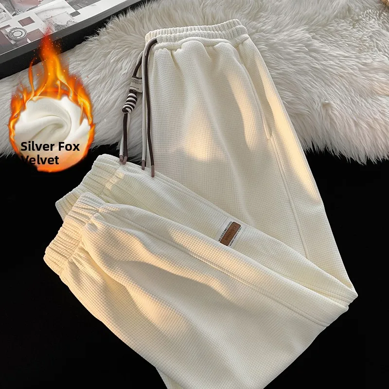 

Khaki Fce Lined Thi Casual Pants Men's Autumn Winter American Retro Sle Sports Sweatpants Faionable Straight Leg Tro...