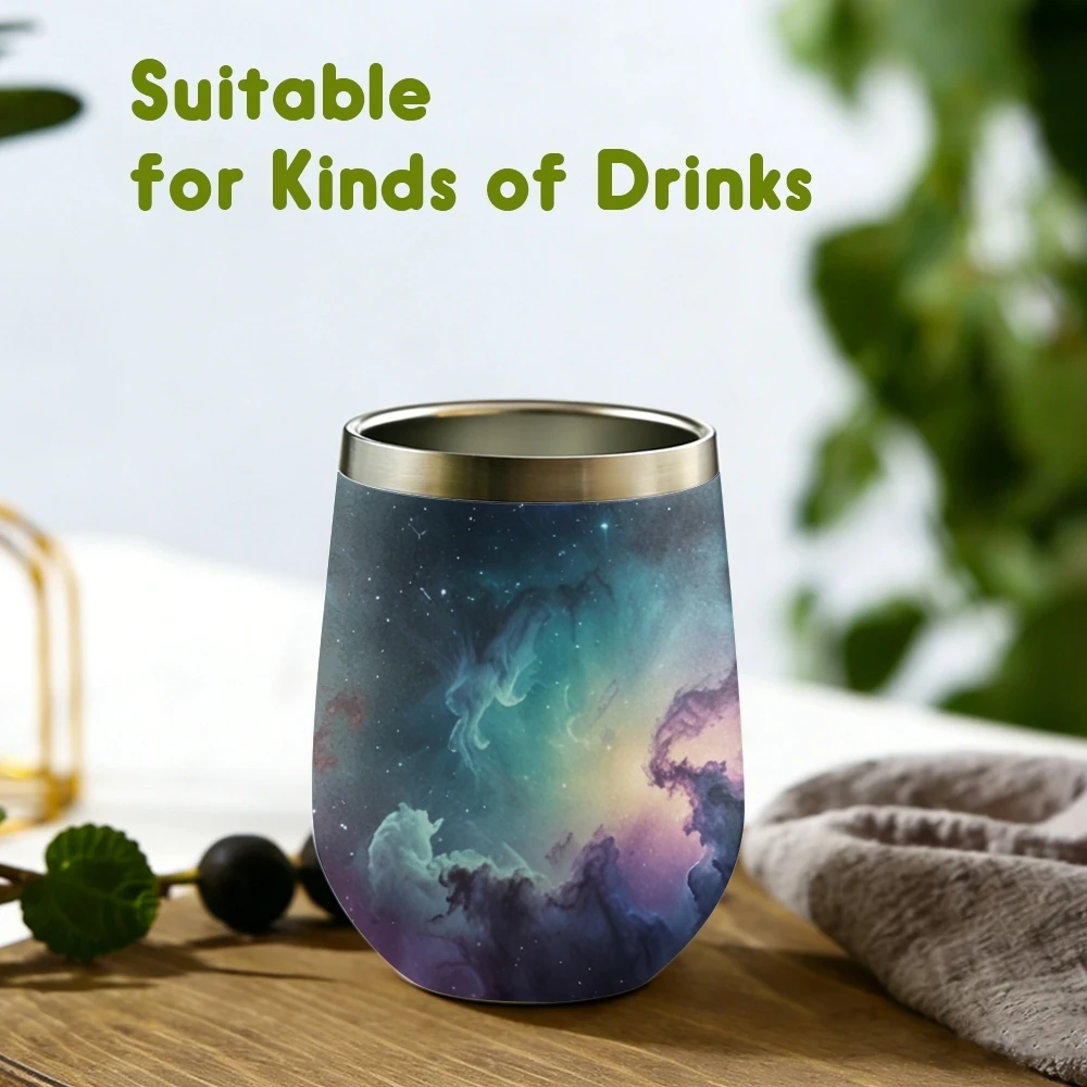 Dreamy Galaxy with Starry Clouds Vacuum Flasks 12oz Insulated Wine Tumbler Vacuum Coffee Mug Egg Shape Thermos Cup