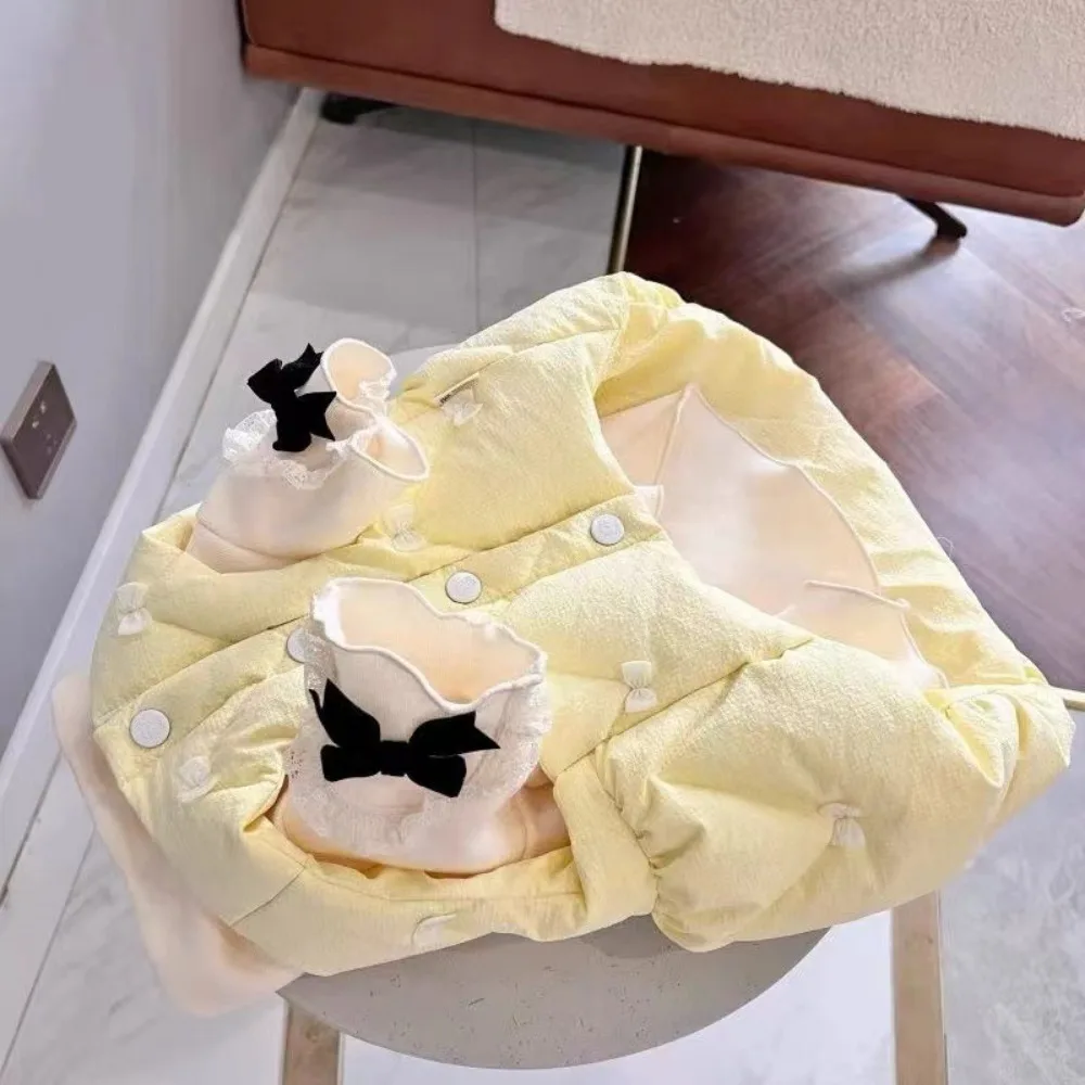 Fashion Ice Cream Color Winter Dog Coat Velvet And Cotton Butterfly Bow Fluffy Skirt For Samll Dog