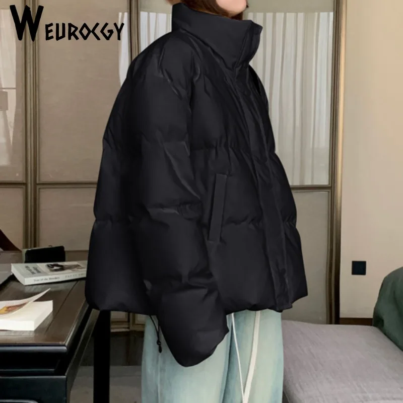 2024ฤดูหนาวสไตล์สั้นผู้หญิงWarm CozyเกาหลีลําลองหลวมStreetwear Outwear Basic Simple Leisureแฟชั่น