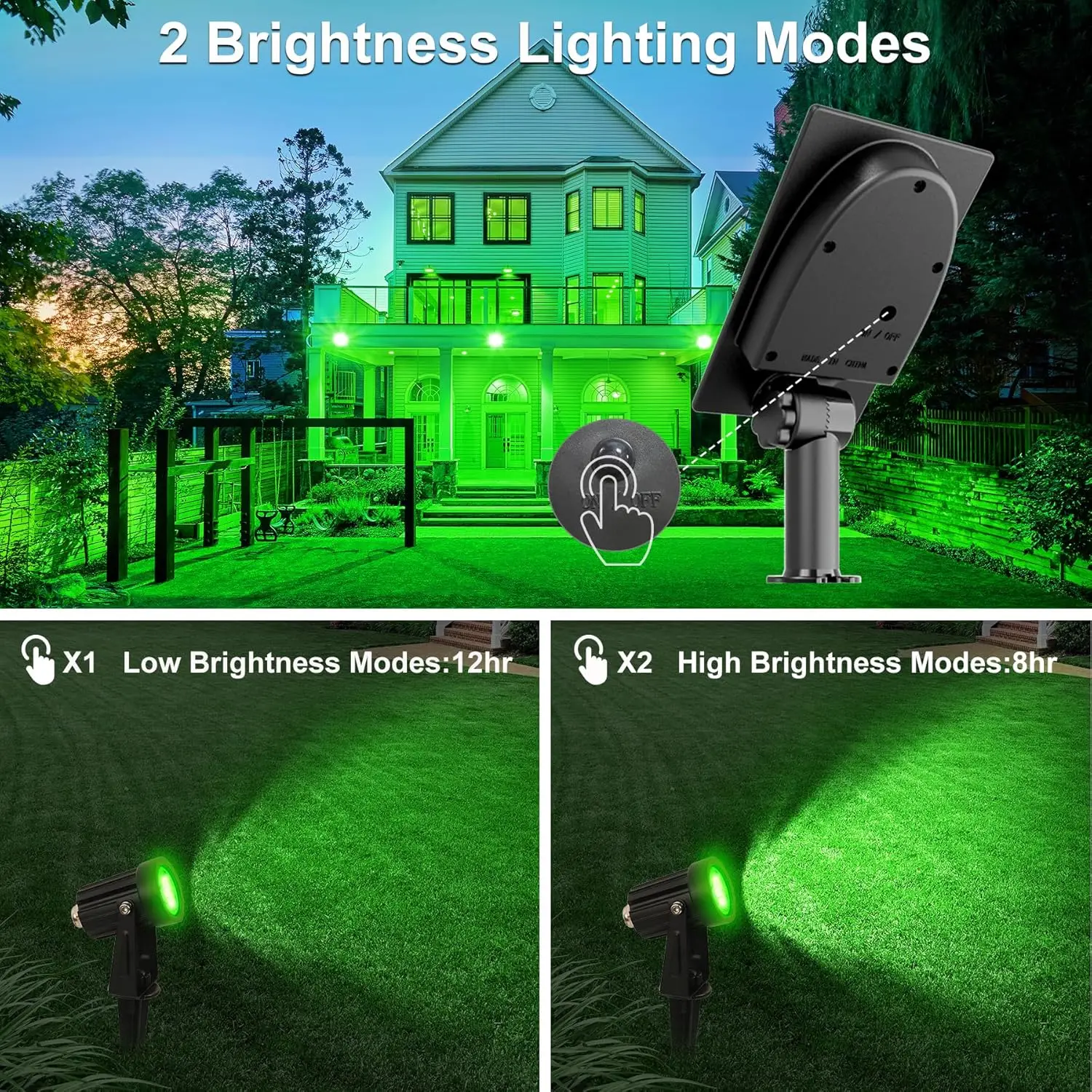 Imagem -05 - Holofote Solar Verde para Paisagem ao ar Livre Lâmpada de Parede Solar para Árvore Ip65 à Prova Dágua Decoração de Parede de Jardim Led Luz de Rua Gramado