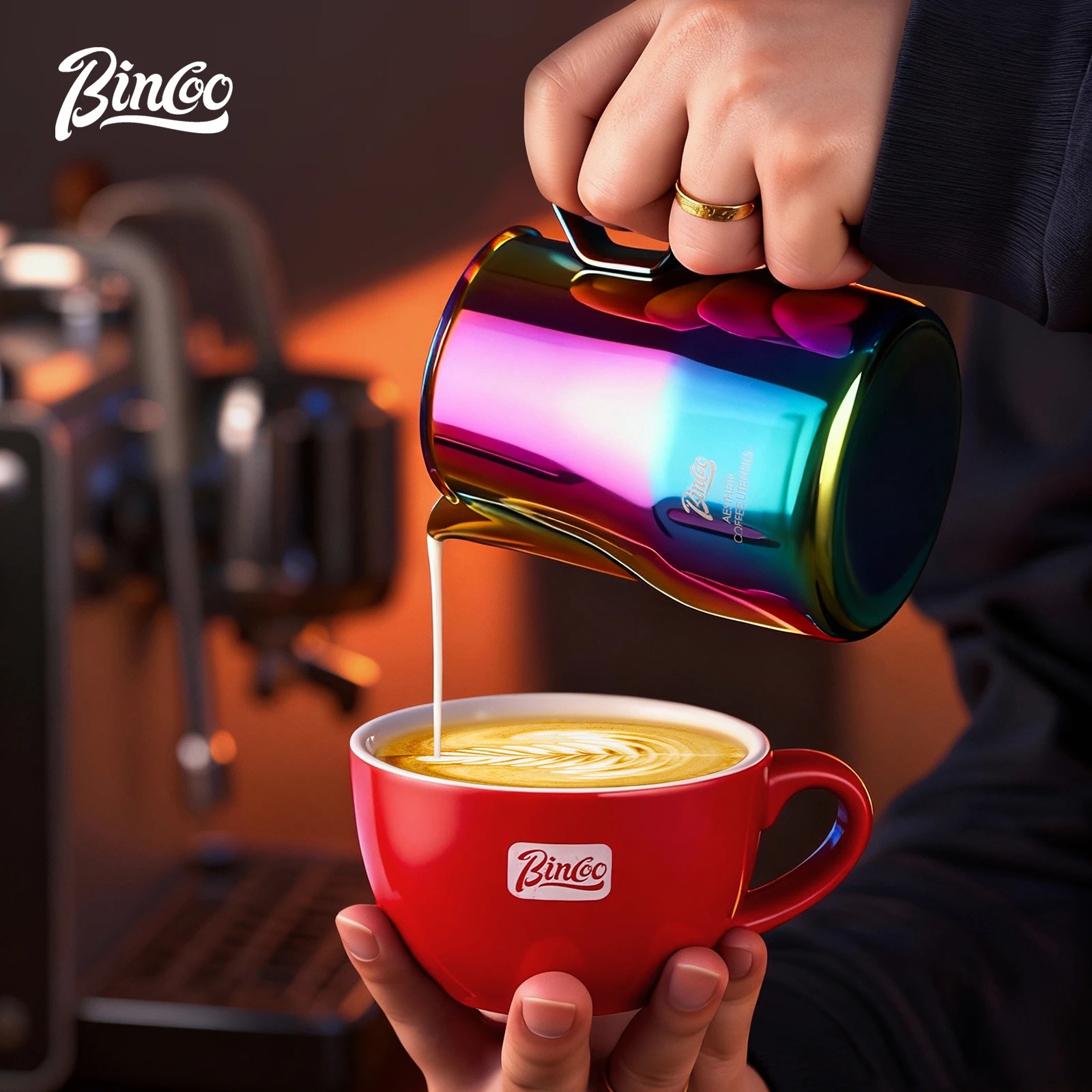 

Кувшин для вспенивания молока Bincoo, 300 мл/450 мл, чашка для латте с широким животом и измерительными метками, утолщенная нержавеющая сталь