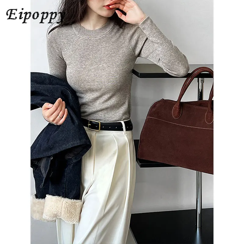 قميص تحتي حراري بسيط للنساء ، ملابس محبوكة برقبة مستديرة للتنحيف تناسب الجسم ، الخريف والشتاء