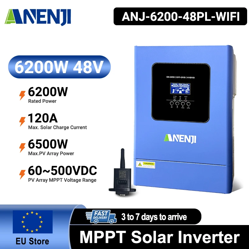 Onduleur solaire hybride 6.2kw 48V parallèle sur réseau avec entrée de capteur CT 220-240VAC sortie 170V-500VAC onduleur solaire avec WIFI