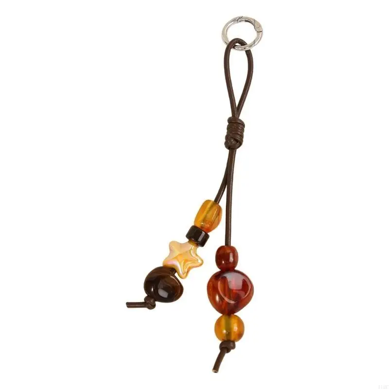 Minimalist Resin Beaded Cord Keyring For Mobile Purse Practical Fashion Jewelry Gift 