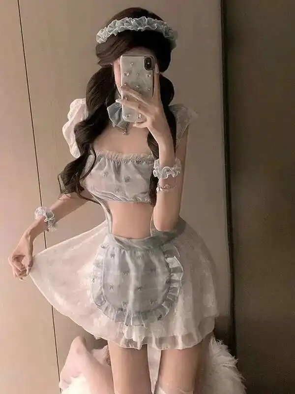 Sexy Cosplay Cameriera Uniforme Seduzione Cameriera Coppia Forniture Vestito Elegante Maglia Moda Donna T Shirt Vestito 2025 Nuovo Dolce Top EKI0