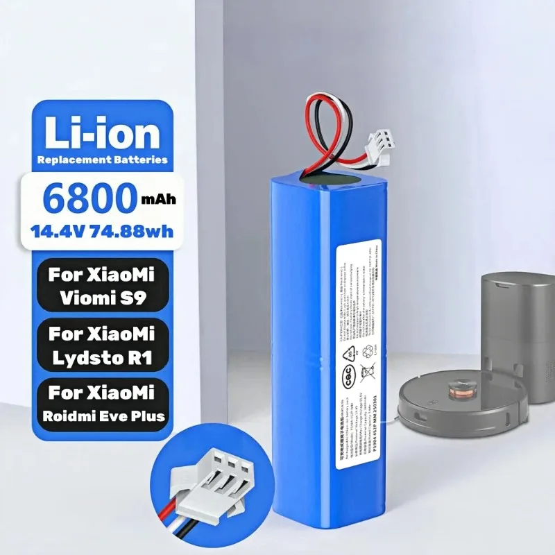 2025 100% الأصلي ل XiaoMi Viomi S9 Lydsto R1 Roidmi Eve Plus 14.4V بطارية ليثيوم 2P4S 5200mAh 6800mAh 9800mAh 12800mAh
