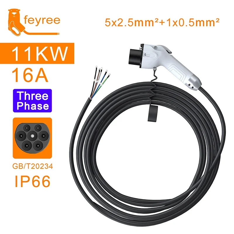 feyree GB/T Charger Plug EV Charger Cable 5m 32A 7KW 16A 3.5KW 1Phase 11KW 22KW 3 Phase for Car Charger Station Electric Vehicle