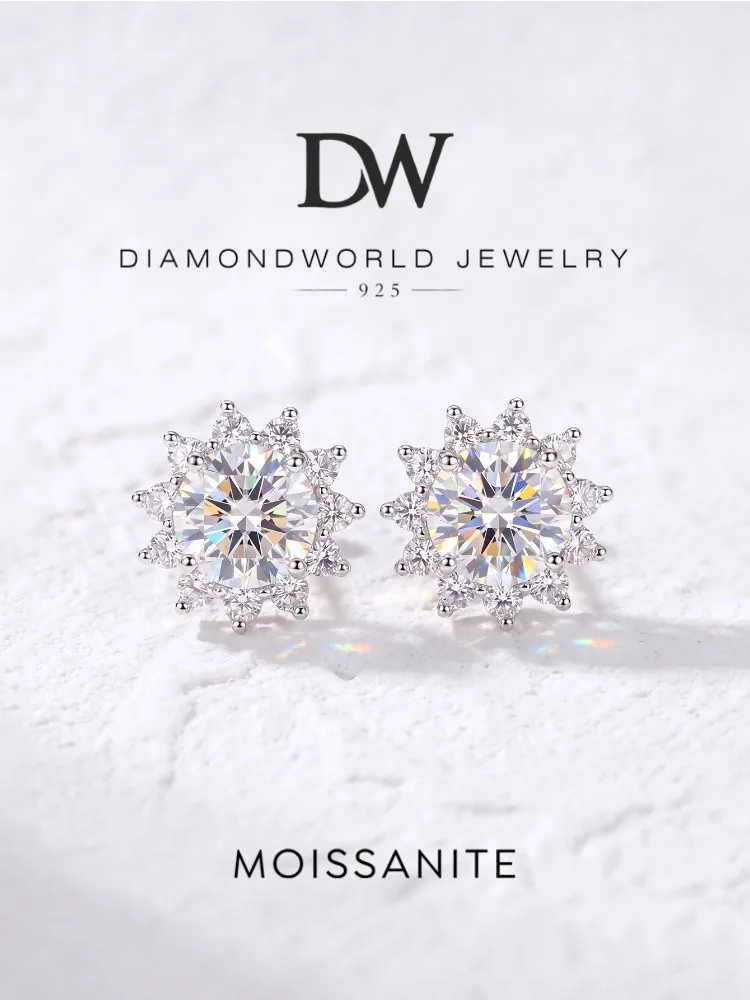 925 Sterling Silver 0.5CT Moissanite Diamond Sun Flower Earrings for Women Solitaire Wedding Anniversary Party Jewelry