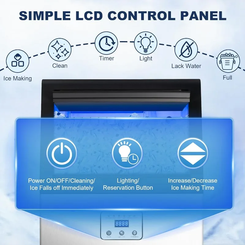 90LBS/24H Ice Maker Machine, Undercounter or Freestanding Stainless Steel Ice Machine with 25LBS, 32 Cubes/Cycle, Self-Cleaning