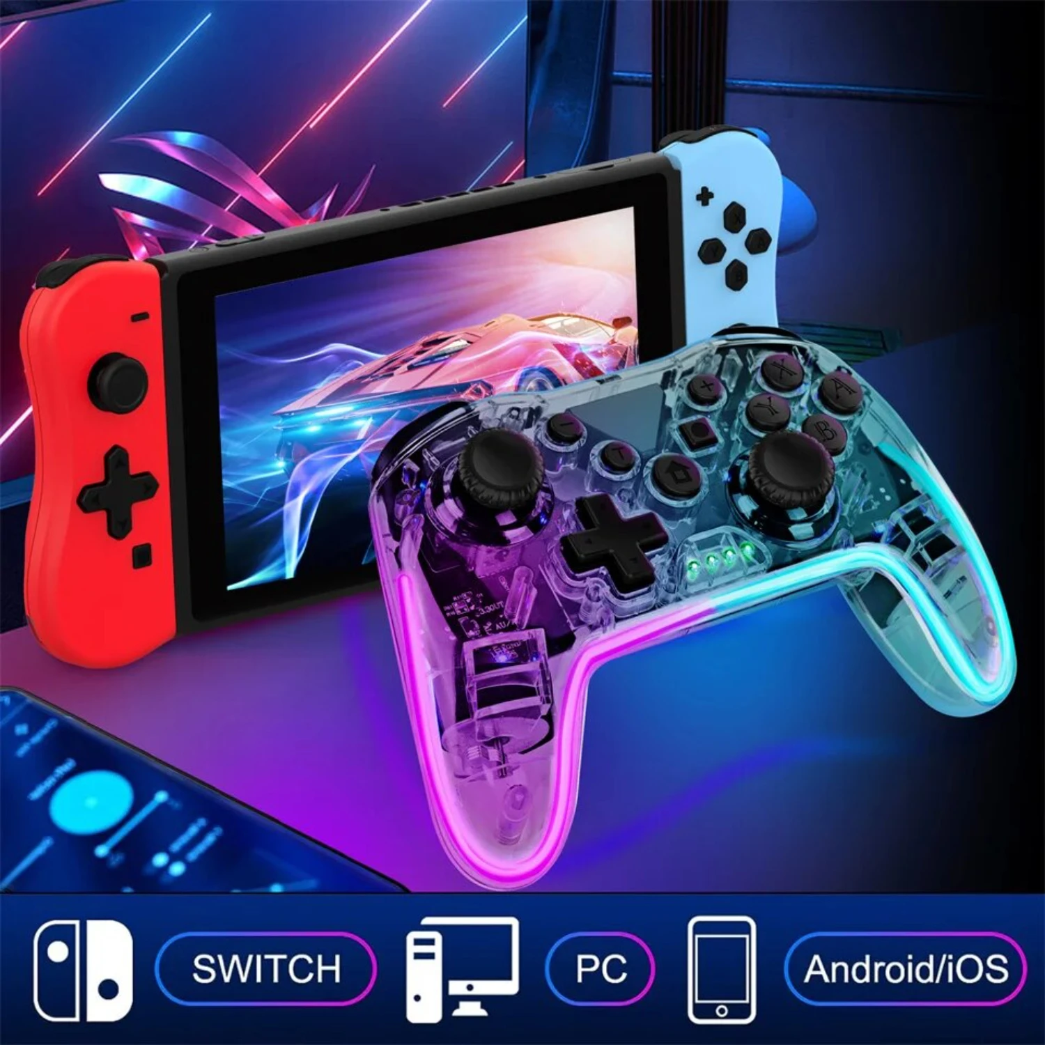 GAMINJA MG35 Wireless Gamepad RGB Light Bluetooth Controller    PS3 Smart Phone  Joystick With Phone Holder