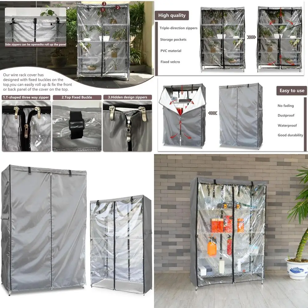 

Серый водонепроницаемый чехол для стеллажей с молнией и прозрачным окном, для стеллажей с проволочными полками шириной 48 дюймов, глубиной 18 дюймов и высотой 82 дюйма.