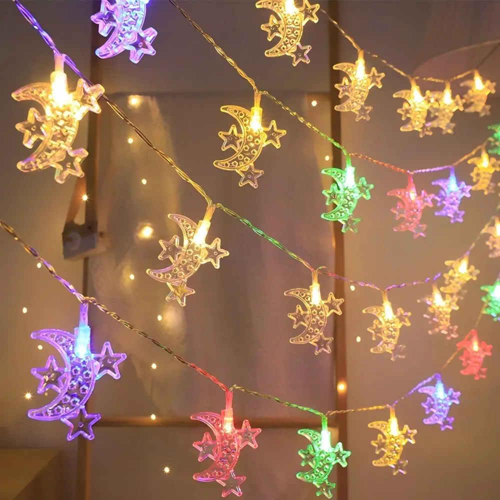 1 guirnalda de luces LED de tres estrellas y Luna, 59,06/118 pulgadas, para Ramadán, decoración del hogar, dormitorio, fiesta, festival islámico