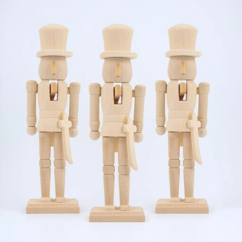 

3Pcs Blank Nutcracker Wooden Soldier DIY Unpainted Wood Craft Decor for Shelf Table Festival Ambience Xmas Ornament
