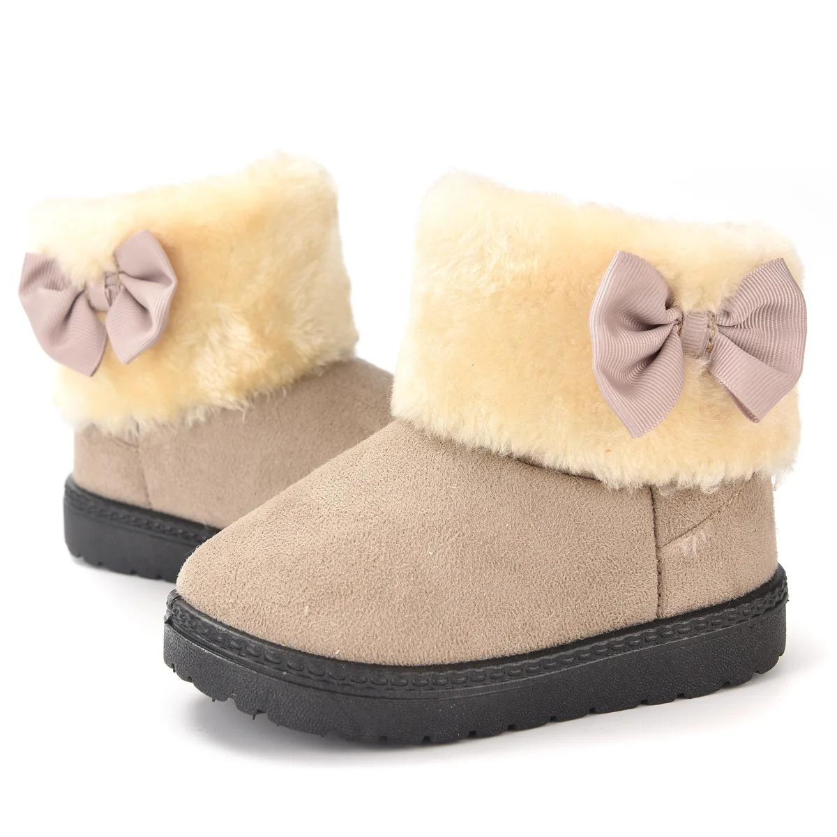 

Children Snow Boots Leisure Thick Fur Platform Winter Kids Short Boot Slip-on Bowknot Fashion Concise Style Girls Kids Shoes
