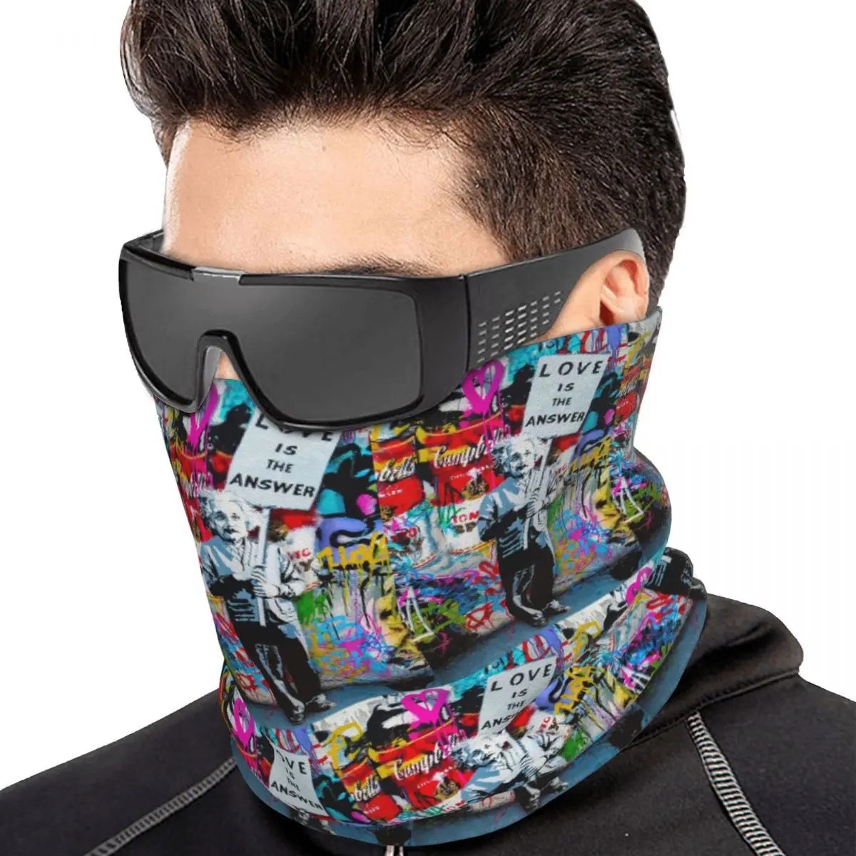 Banksy Love Is The Answer Multifunctional Elastic Neck Gaiter Wind Proof Face Cover Bandana Unisex for Motorcycle Climbing