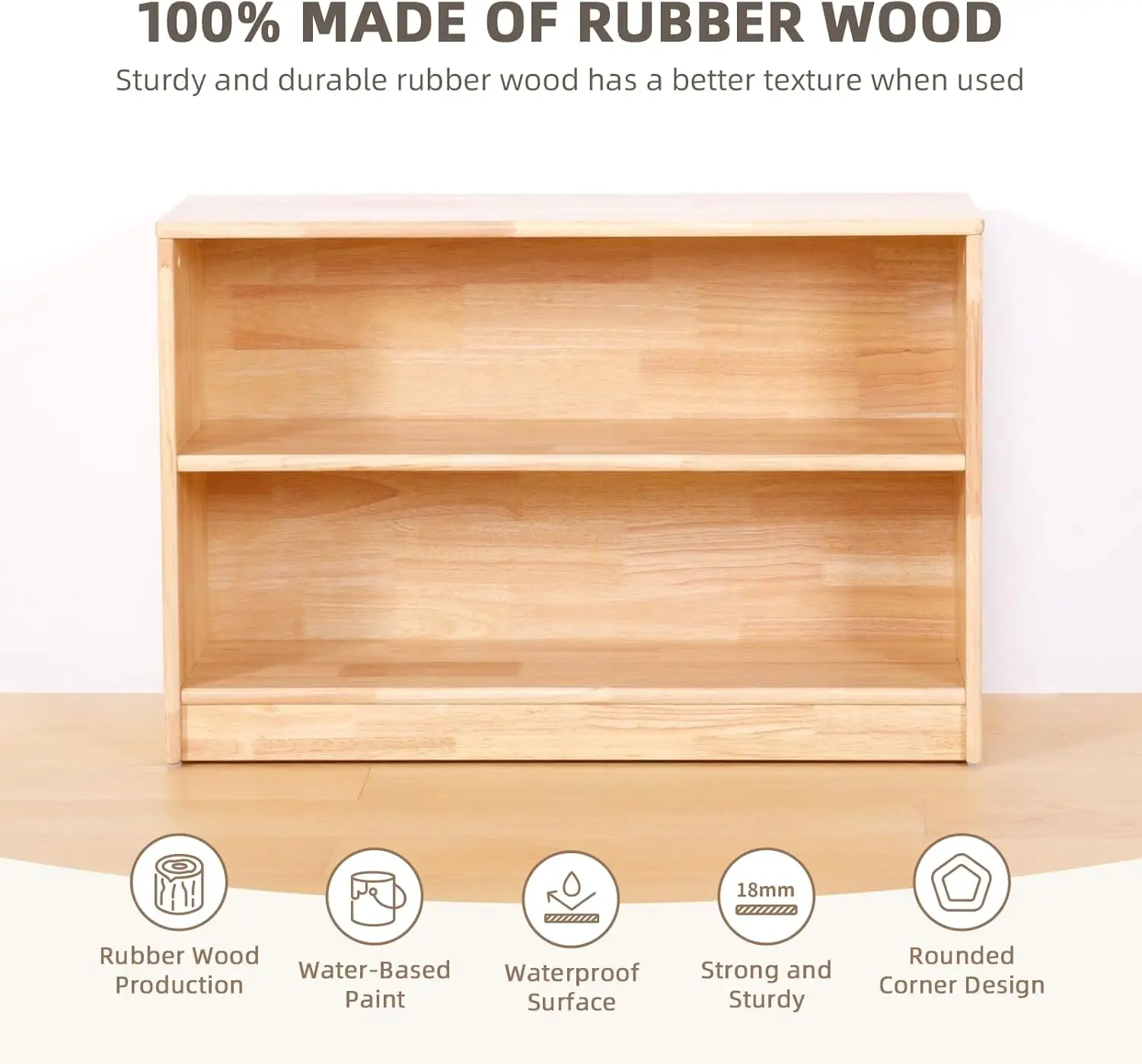 無垢材の本棚とおもちゃオーガナイザー、2段収納キャビネット棚、教室、幼稚園、子供部屋用の子供用本棚