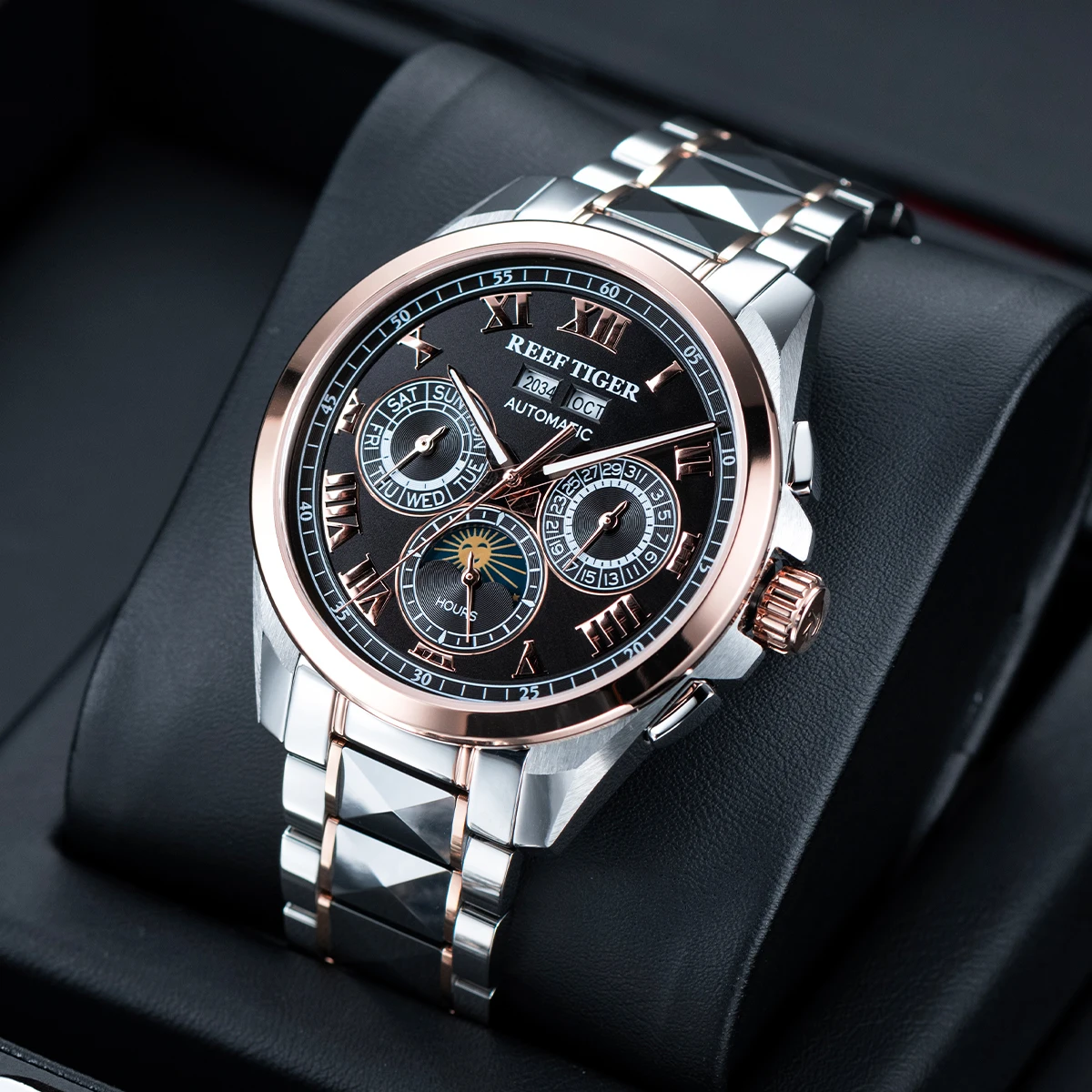 Moonphase Complication Watch - Reloj Reef Tiger Clásico para Hombre,