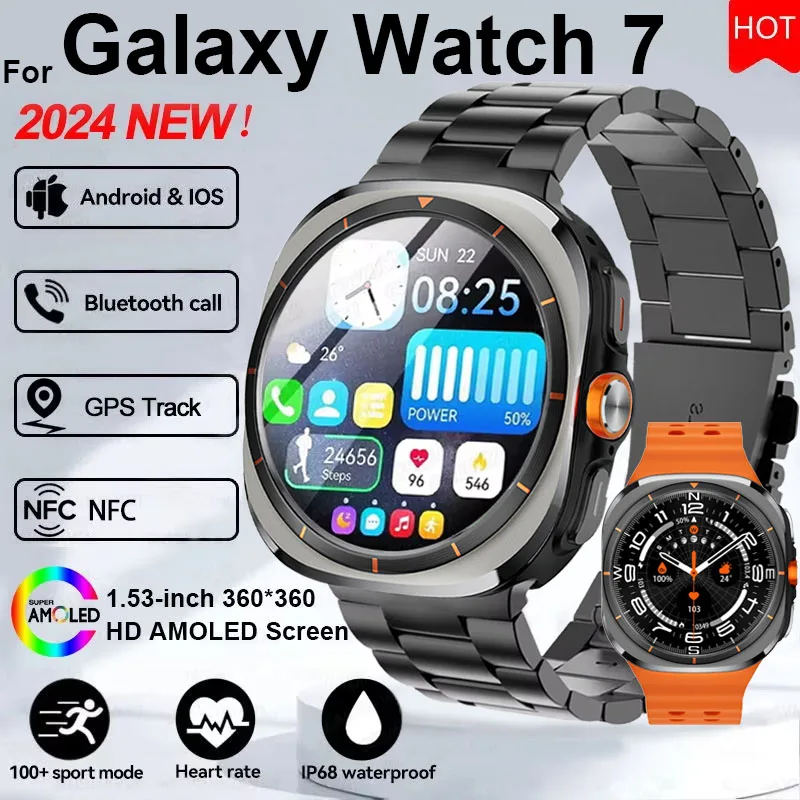 

2024New For Samsung Galaxy Watch 7 Smart Watch Men Custom Dial Sapphire HD AMOLED Screen Voice Call NFC GPS Tracker Sport Watche