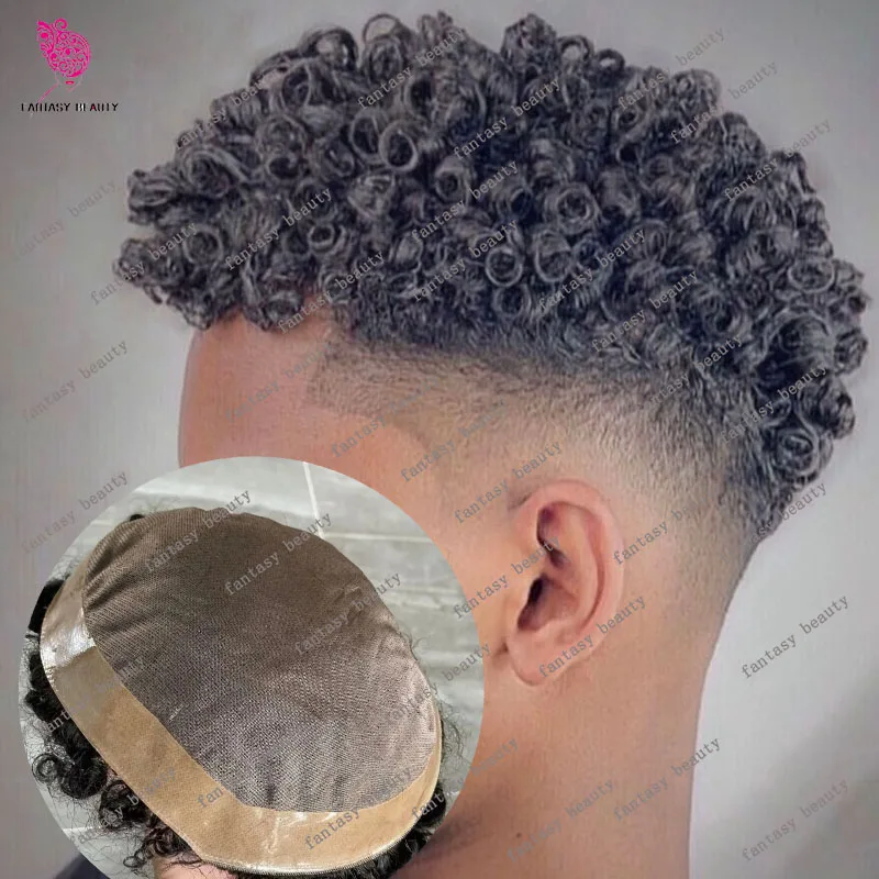 10mm Afro Kinky Curly Brown Blonde Weave Toupee Black Man 100% Human Hair Wig 15MM 20MM Mono Lace&PU Toupet Capillary Prosthesis