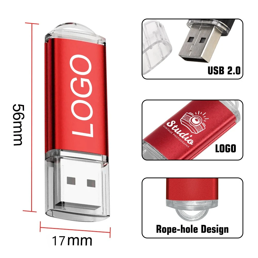 50pcs Harga Grosir Flash Drive Metal Usb 2.0 4GB 8GB Pendrive 64GB Memory Stick Logo Gratis Hadiah Tahan Air U-disk dengan rantai