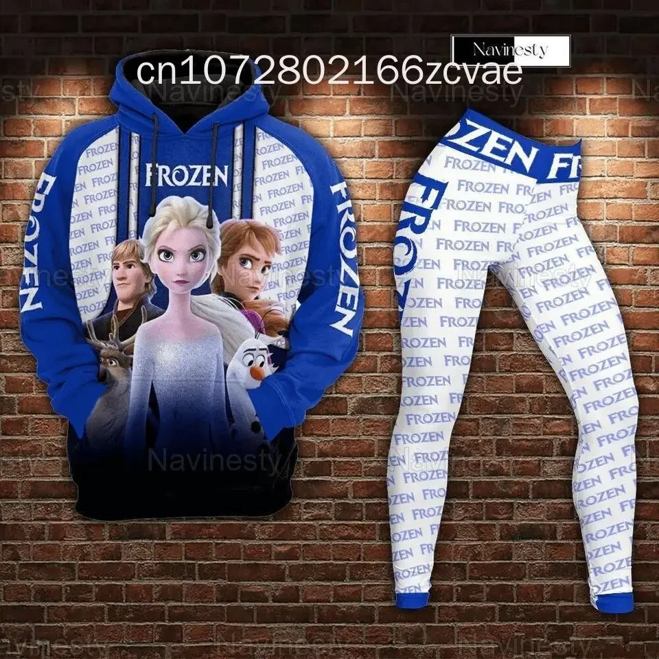 2024 New Disney Frozen Elsa Princess Women's Hoodie and Leggings Set Suit Elsa Yoga Pants Sweatpants Fashion Sports Suit