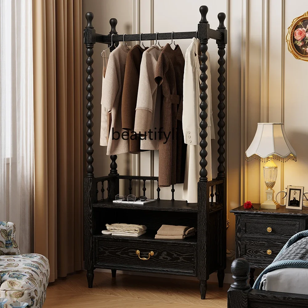 

Medieval retro solid wood integrated multi-functional storage shelf household bedroom with drawers floor coat rack