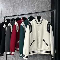 Baseball Uniform Genuine Leather Wool Coat Same Style For Men And Women Short Jacket Fashion Couple Clothes