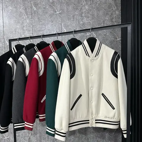 야구 유니폼 정품 가죽 울 코트 남성과 여성을위한 같은 스타일 짧은 재킷 패션 커플 의류