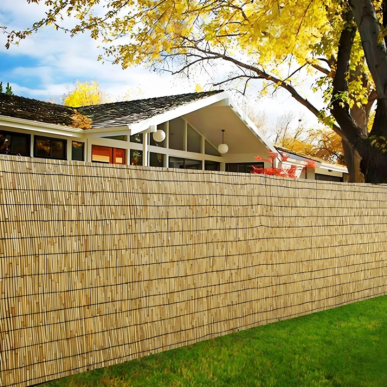 Natural Reed Fencing Roll 90cm x 3m Reed Screen Privacy Barrier Garden Balcony Wind Sun Protection Reed Fence Screening for Outdoor Backyard Patio Decor with Package Box