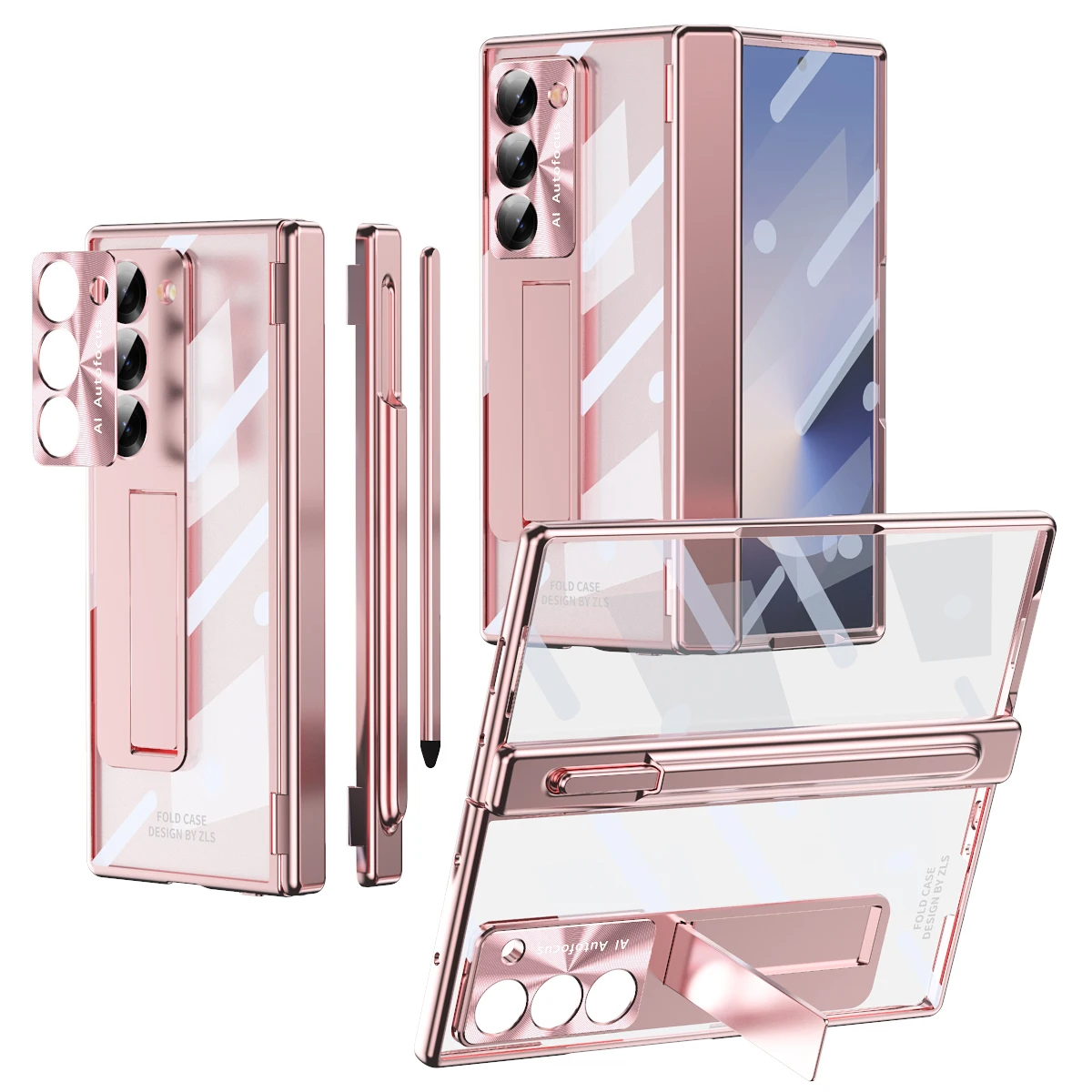 

2 Hinges Protection Transparent Hard PC Plating Frame Magnetic Cover For Samsung Galaxy Z Fold 6 Case with Touch Pen